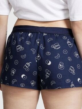 Victoria's Secret PINK Cotton Sleep Shorts Navy Coffee Donut Print Pajama Size M